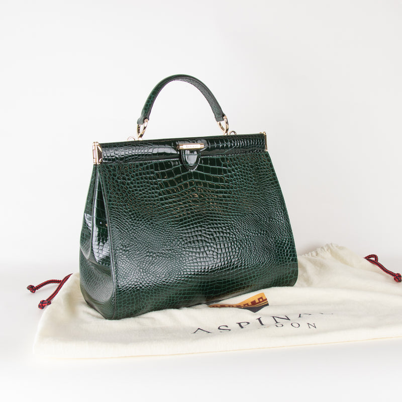 Aspinal of London Green Croc Large Florence Bag