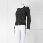 Iro Black Boucle Jacket with Leather Trim