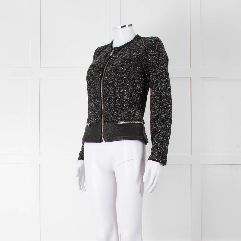 Iro Black Boucle Jacket with Leather Trim