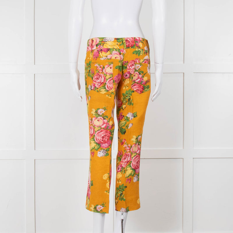 Dolce & Gabbana Yellow Floral Cigarette Trousers