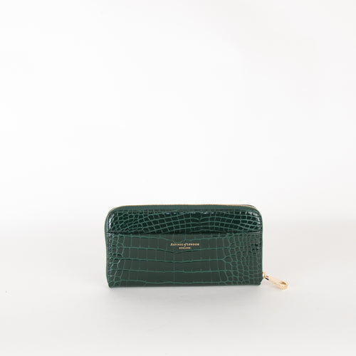 Aspinal of London Green Croc Zip Wallet