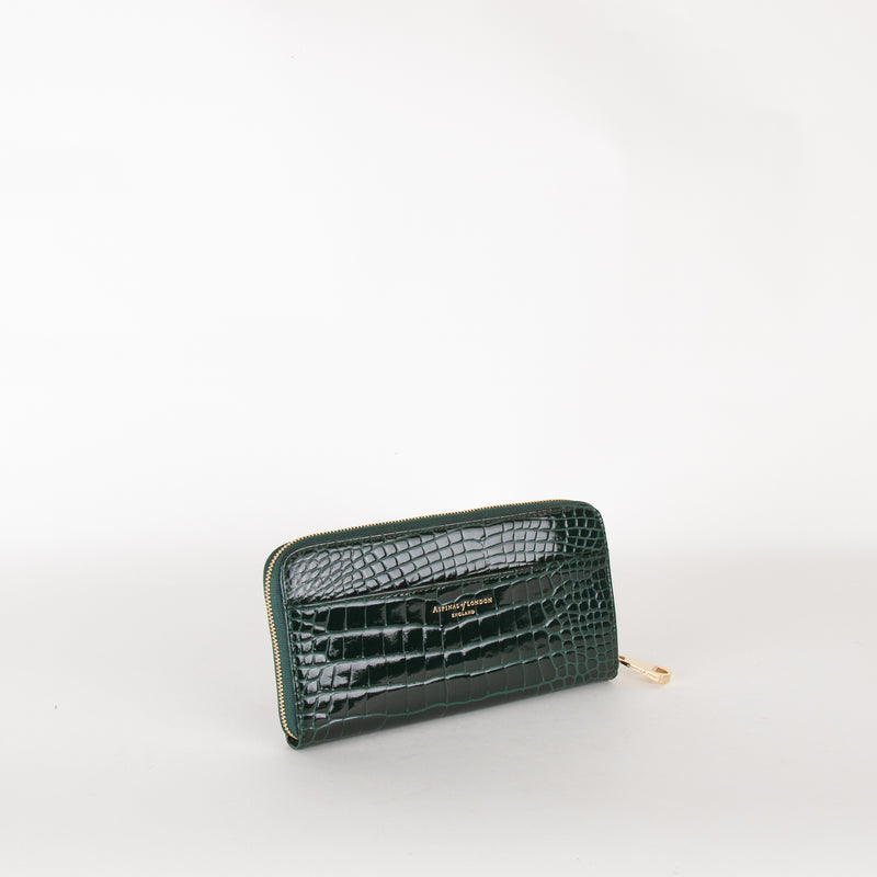 Aspinal of London Green Croc Zip Wallet