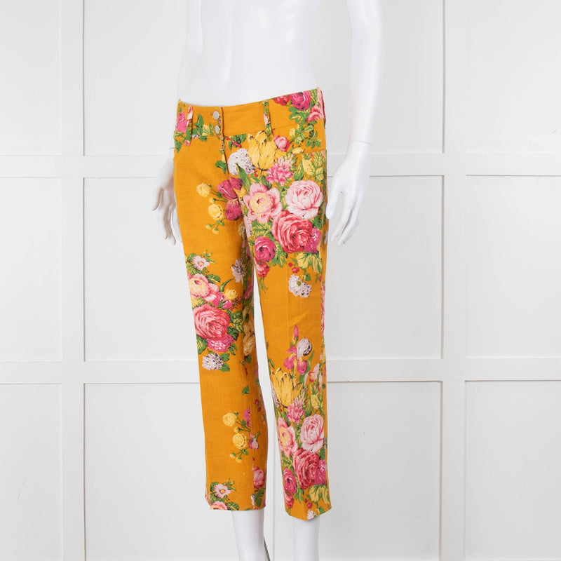 Dolce & Gabbana Yellow Floral Cigarette Trousers