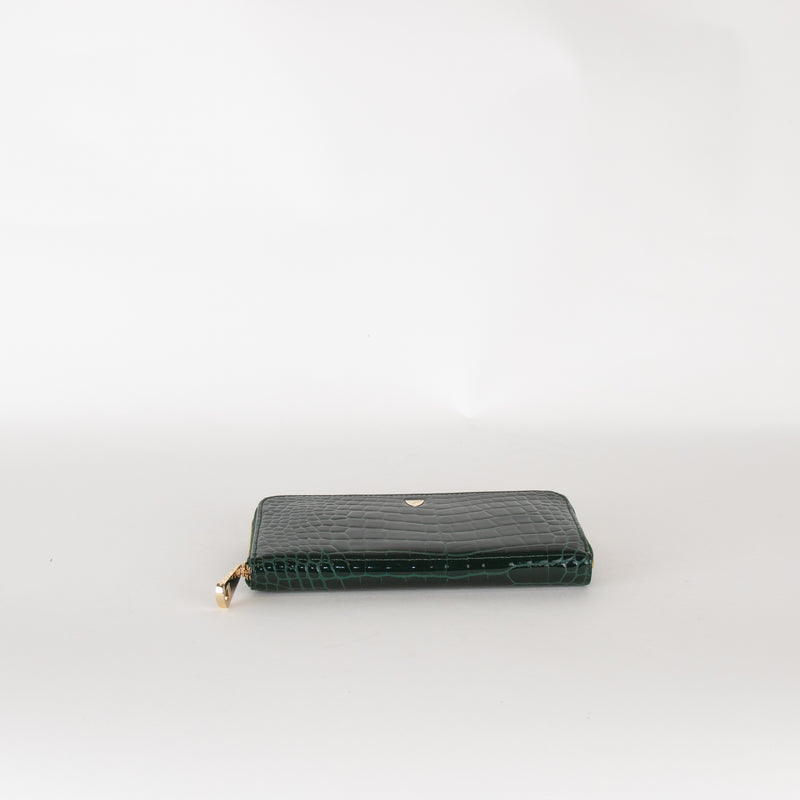 Aspinal of London Green Croc Zip Wallet