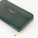 Aspinal of London Green Croc Zip Wallet