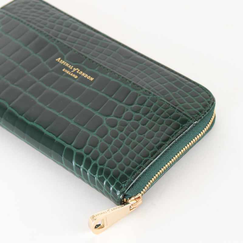 Aspinal of London Green Croc Zip Wallet