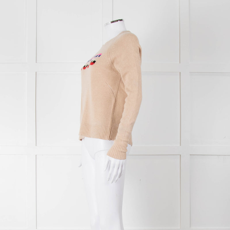 Zadig & Voltaire Camel Round Neck 'Music' Cashmere Sweater
