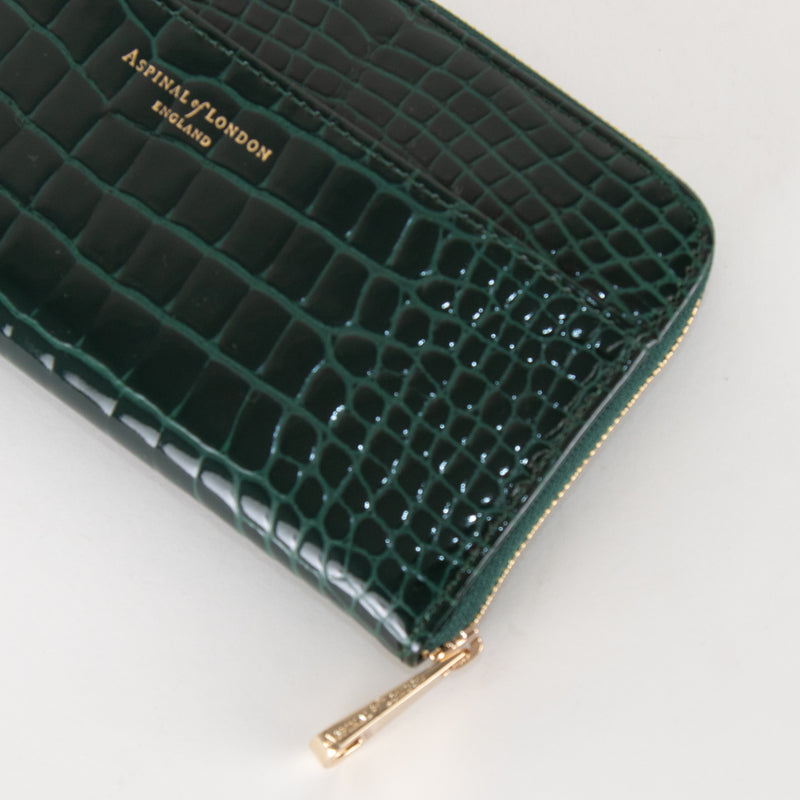 Aspinal of London Green Croc Zip Wallet