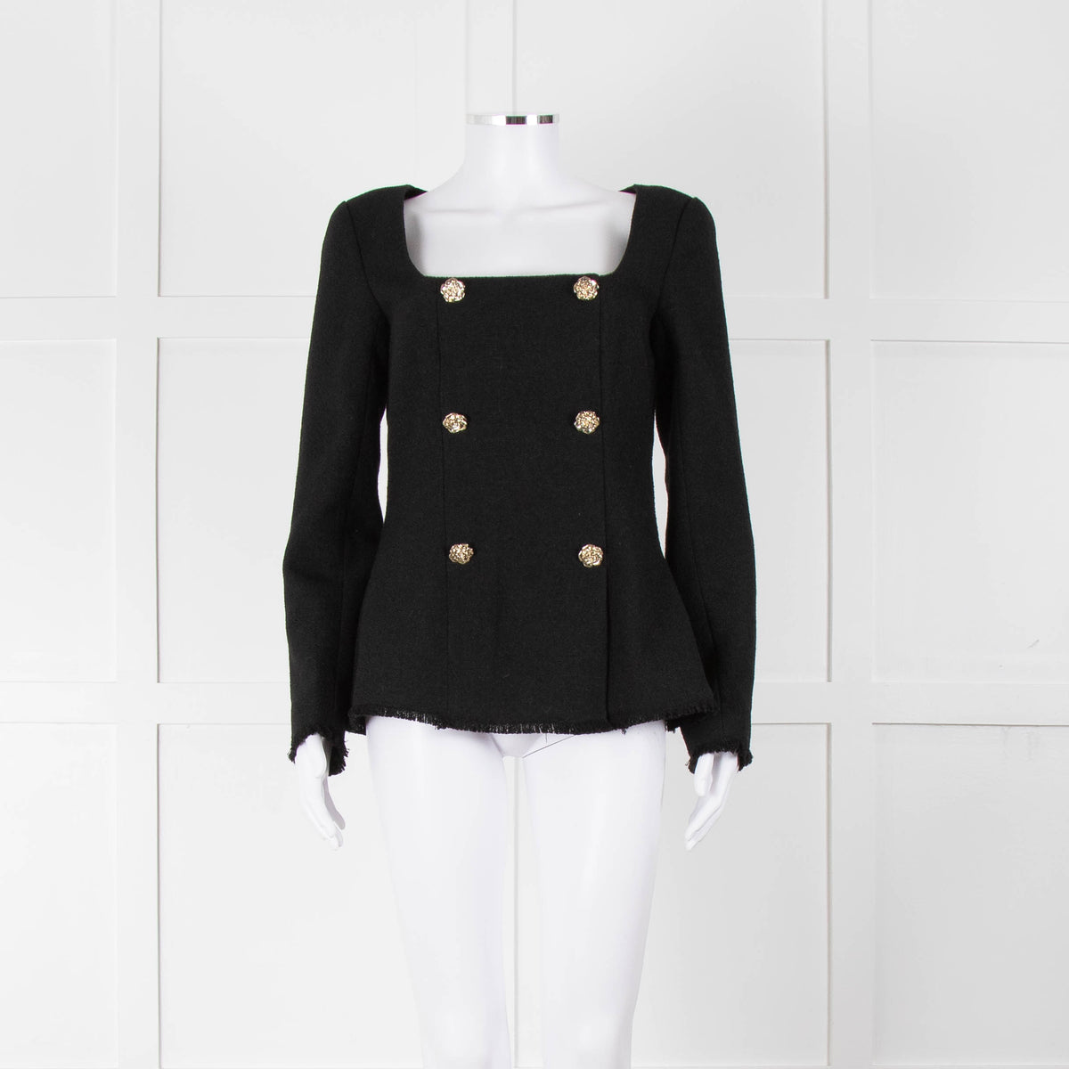 Reformation Boucle Square Neck Blazer with Gold Buttons