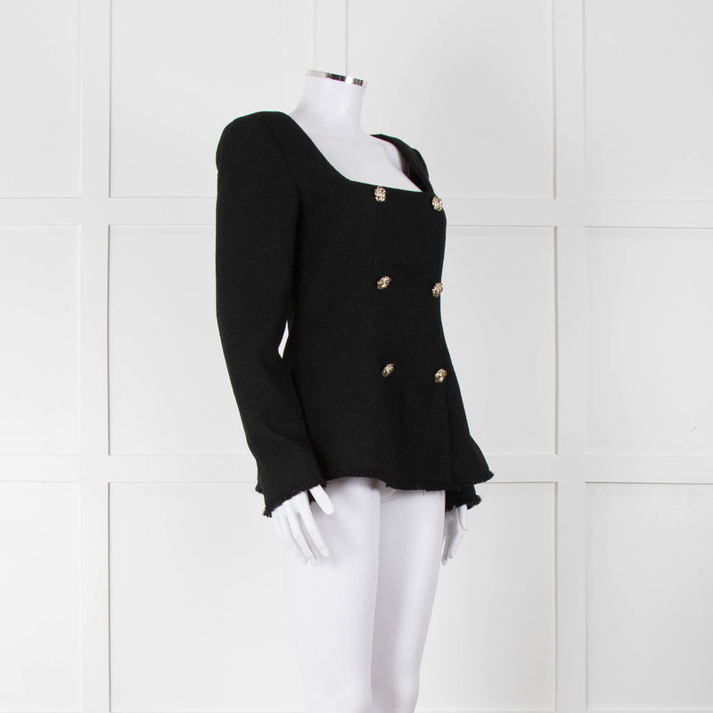 Reformation Boucle Square Neck Blazer with Gold Buttons