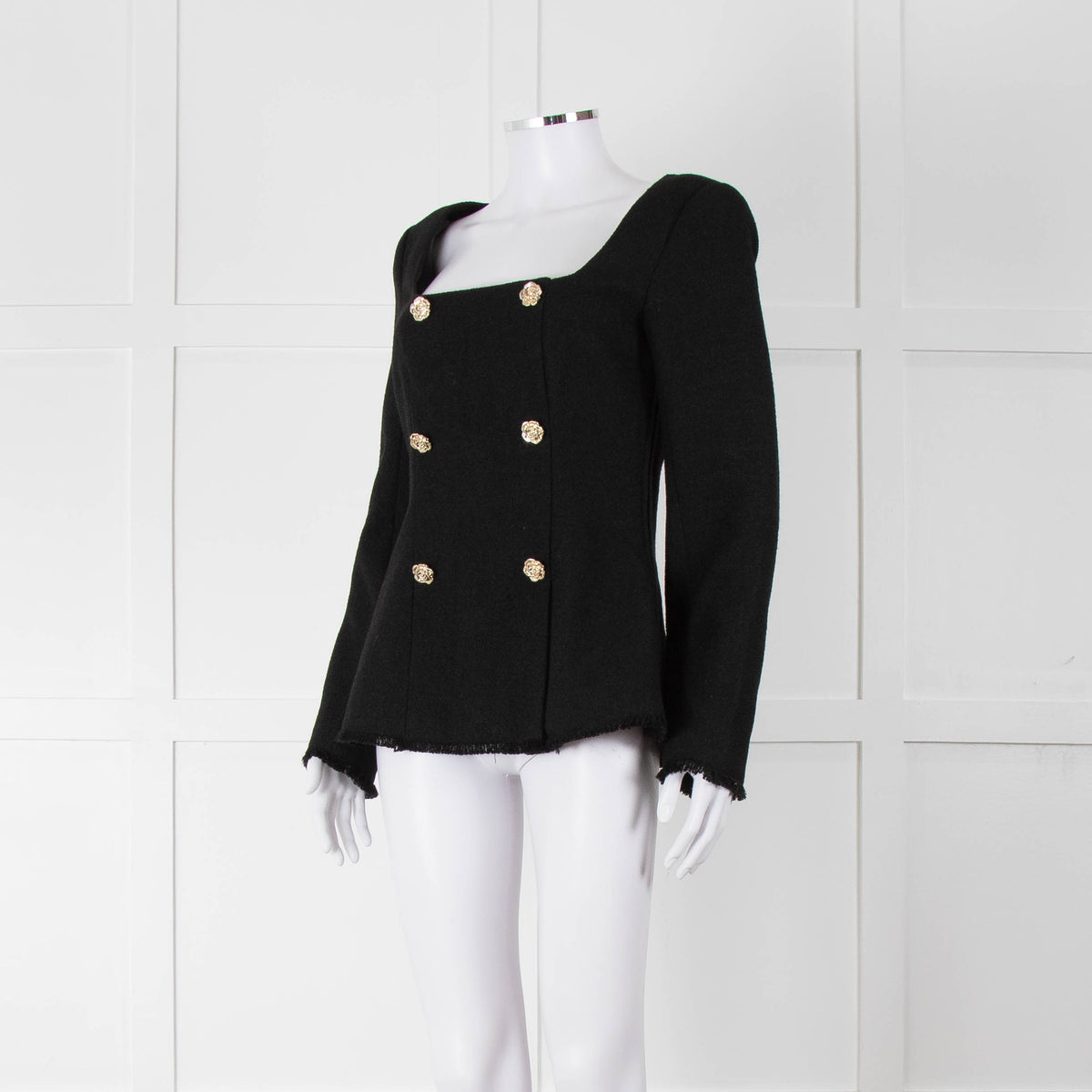 Reformation Boucle Square Neck Blazer with Gold Buttons