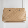 Chanel Beige Quilted Ruthenium Chain Calfskin Tote Bag