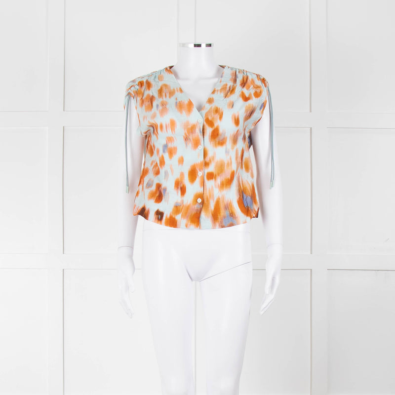 Bimba Y Lola Orange and Blue Watercolour Animal Print Tie Shoulder Blouse