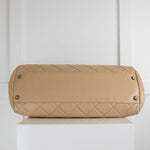 Chanel Beige Quilted Ruthenium Chain Calfskin Tote Bag