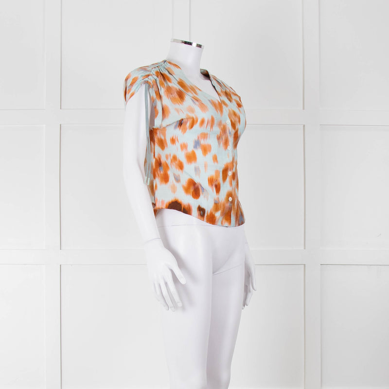 Bimba Y Lola Orange and Blue Watercolour Animal Print Tie Shoulder Blouse