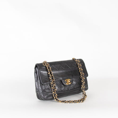Chanel Black Vintage Lambskin Leather Flap Shoulder Bag