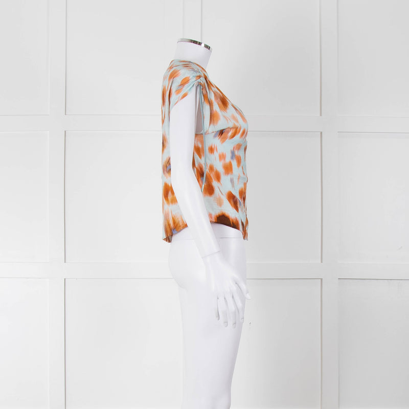Bimba Y Lola Orange and Blue Watercolour Animal Print Tie Shoulder Blouse