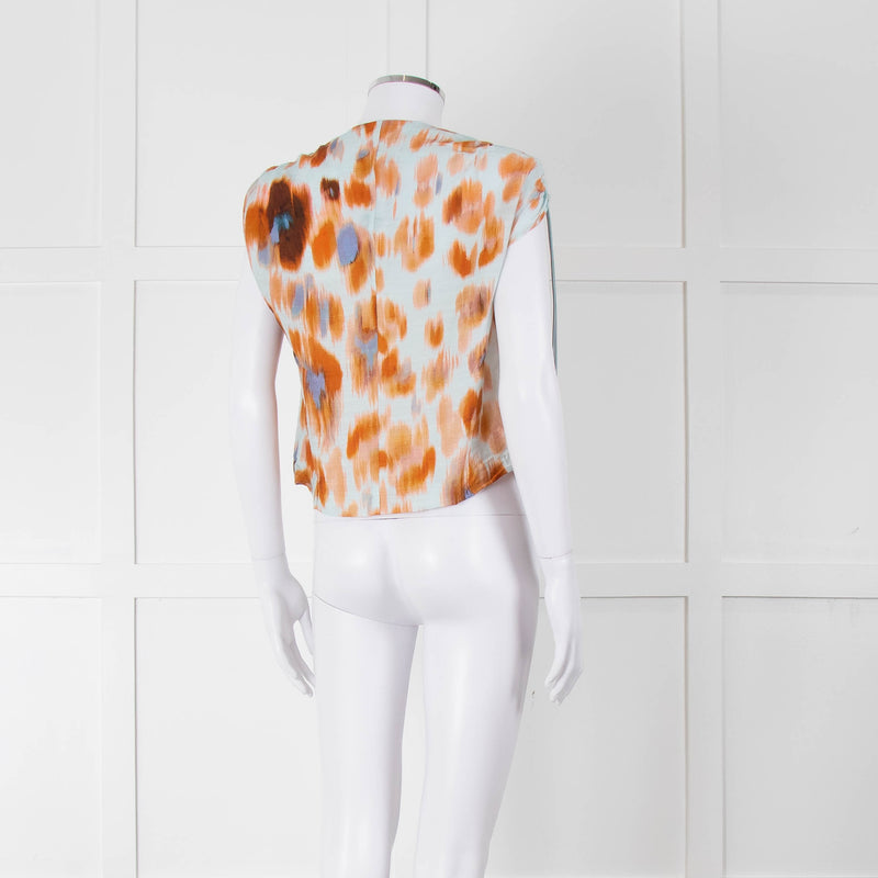 Bimba Y Lola Orange and Blue Watercolour Animal Print Tie Shoulder Blouse