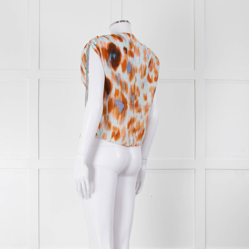 Bimba Y Lola Orange and Blue Watercolour Animal Print Tie Shoulder Blouse