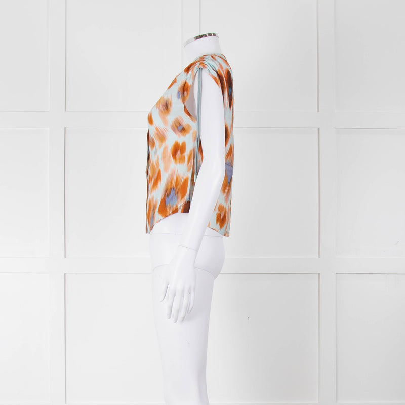 Bimba Y Lola Orange and Blue Watercolour Animal Print Tie Shoulder Blouse