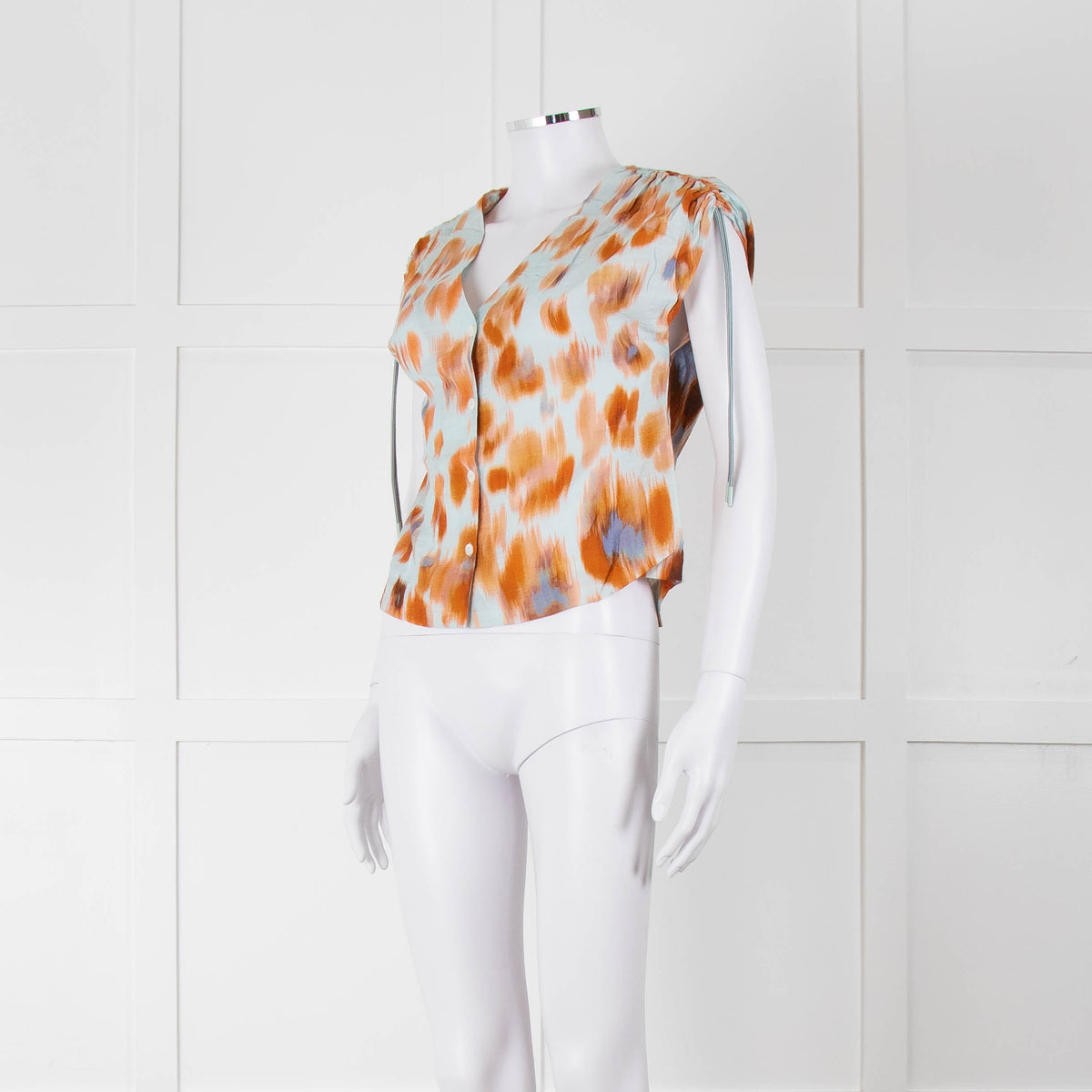 Bimba Y Lola Orange and Blue Watercolour Animal Print Tie Shoulder Blouse