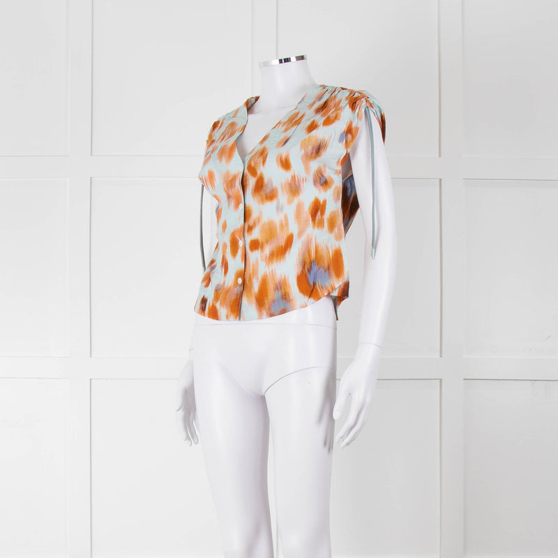 Bimba Y Lola Orange and Blue Watercolour Animal Print Tie Shoulder Blouse