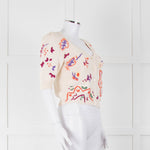 Max & Co Cream Cotton Knit Cardigan with Abstract Flower Embroidery