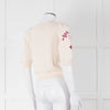 Max & Co Cream Cotton Knit Cardigan with Abstract Flower Embroidery