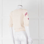 Max & Co Cream Cotton Knit Cardigan with Abstract Flower Embroidery