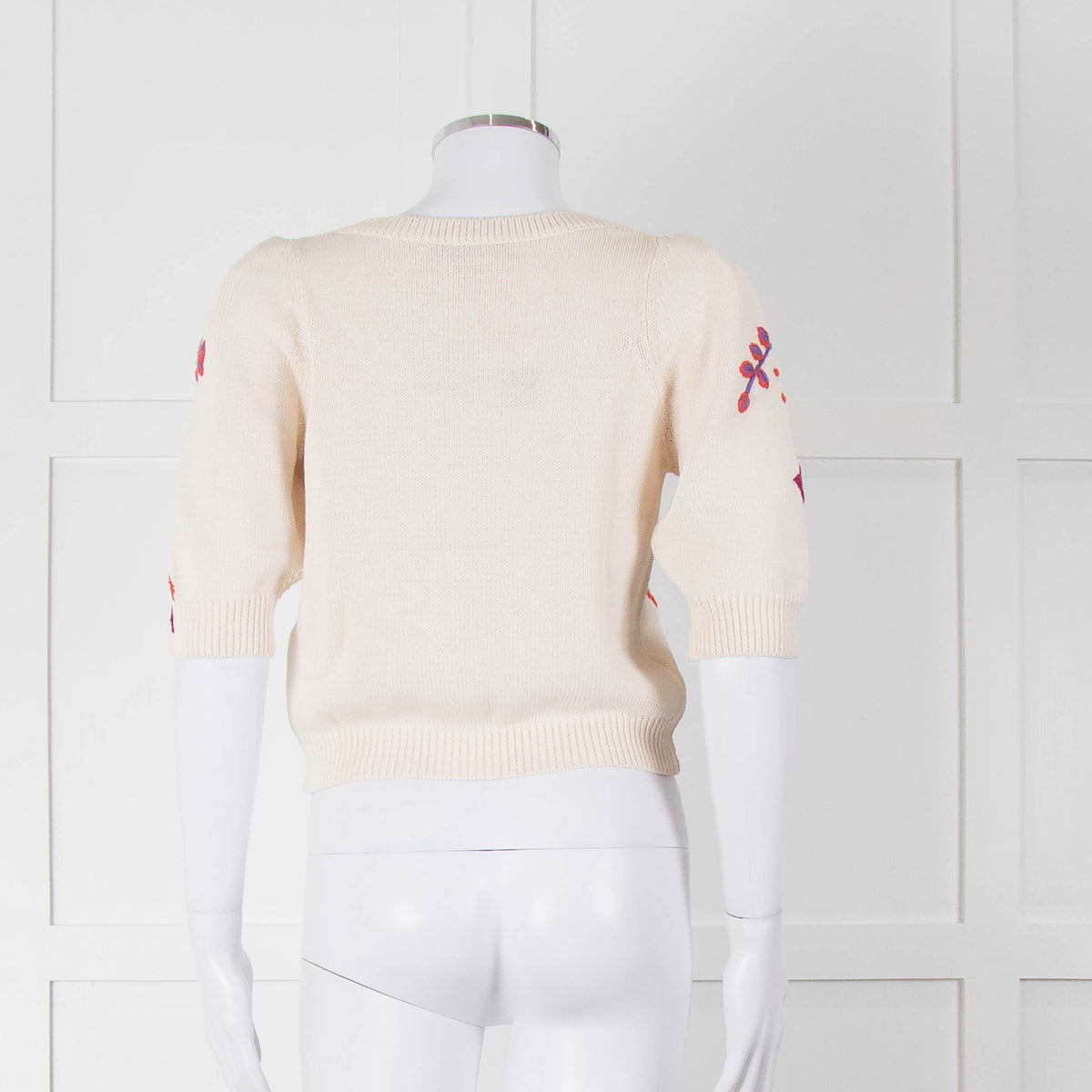 Max & Co Cream Cotton Knit Cardigan with Abstract Flower Embroidery
