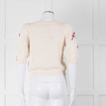 Max & Co Cream Cotton Knit Cardigan with Abstract Flower Embroidery