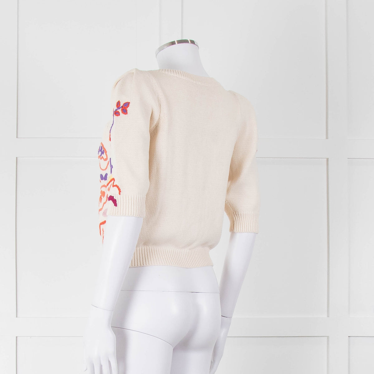 Max & Co Cream Cotton Knit Cardigan with Abstract Flower Embroidery