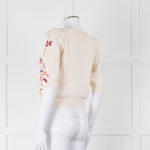 Max & Co Cream Cotton Knit Cardigan with Abstract Flower Embroidery