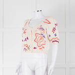 Max & Co Cream Cotton Knit Cardigan with Abstract Flower Embroidery