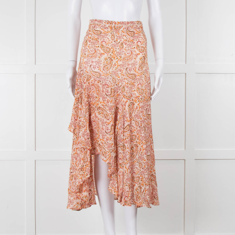 Berenice Orange Paisley Flowy Maxi Skirt