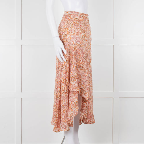 Berenice Orange Paisley Flowy Maxi Skirt