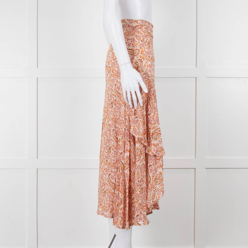 Berenice Orange Paisley Flowy Maxi Skirt