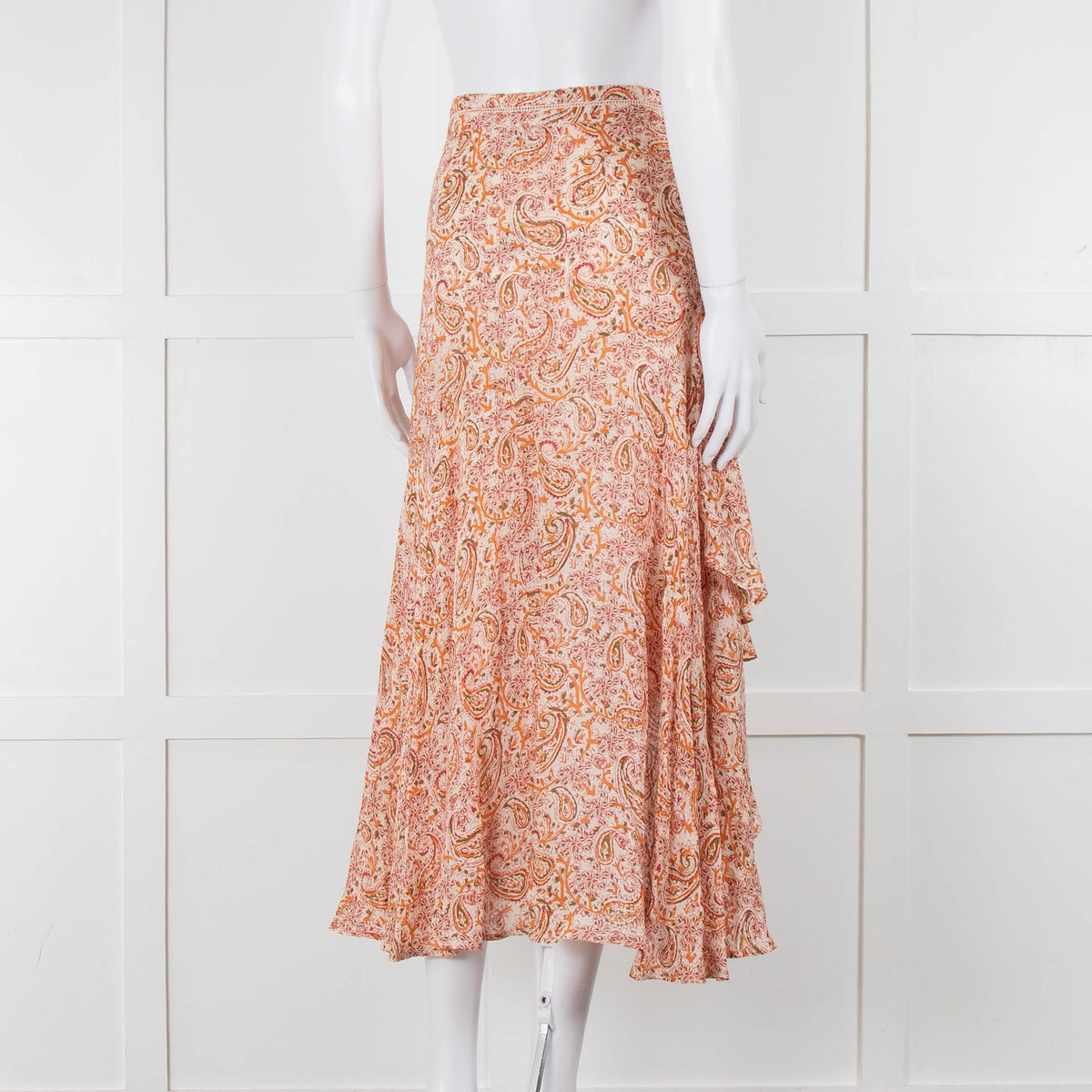 Berenice Orange Paisley Flowy Maxi Skirt