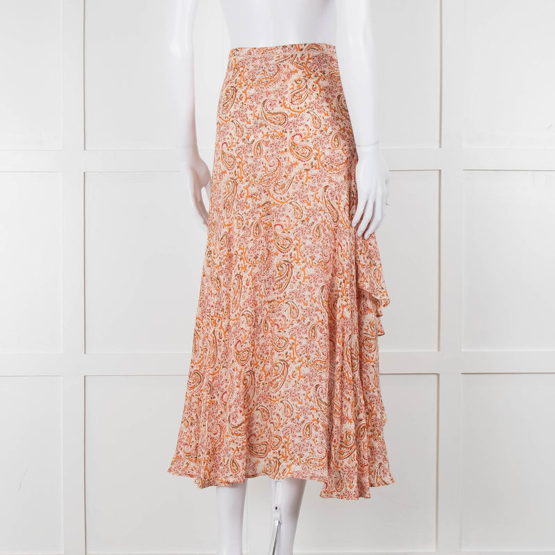 Berenice Orange Paisley Flowy Maxi Skirt