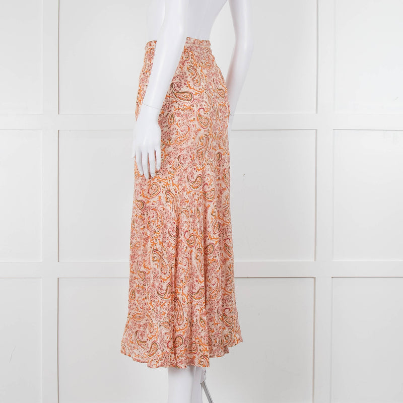 Berenice Orange Paisley Flowy Maxi Skirt