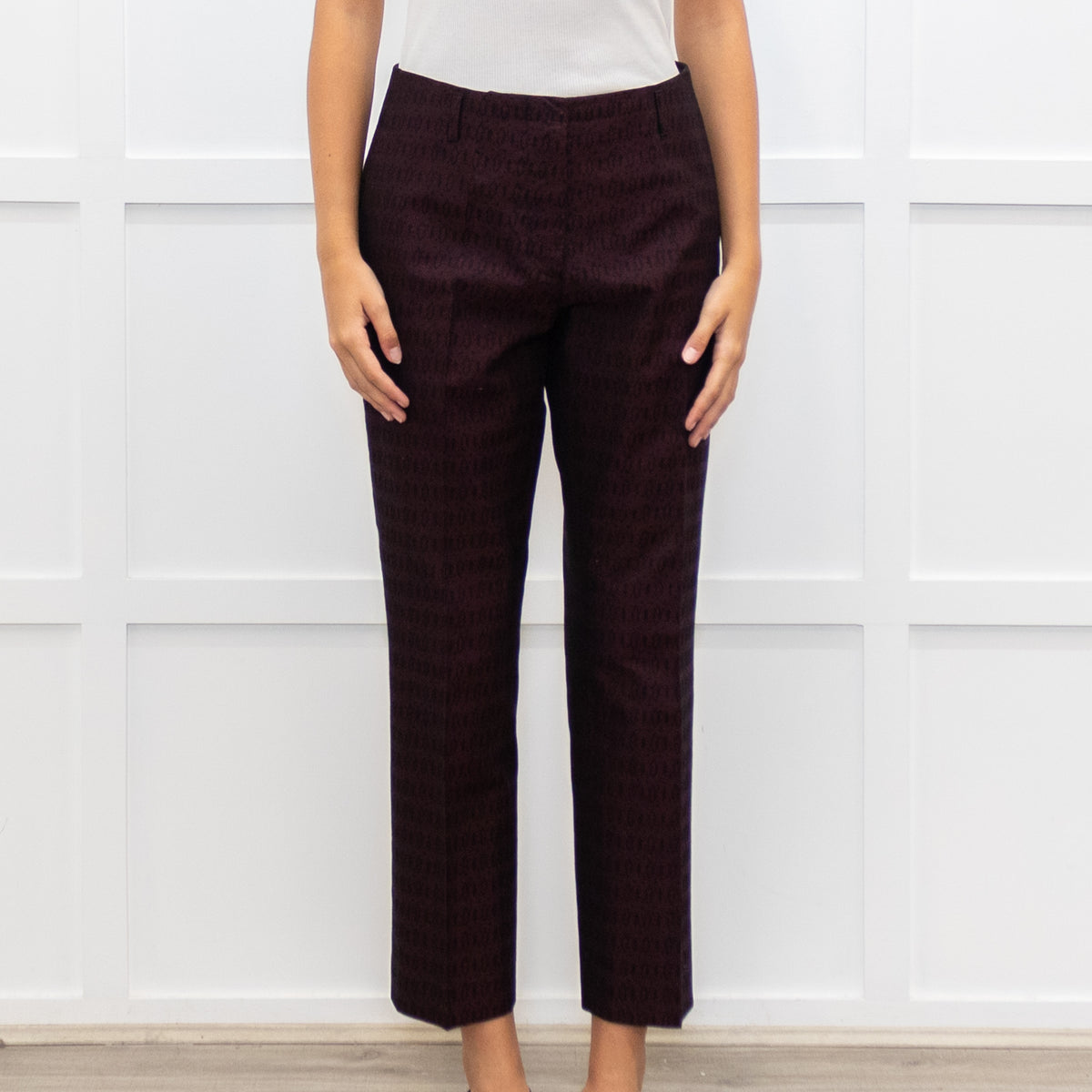 Dries Van Noten Burgundy Small Print Trousers