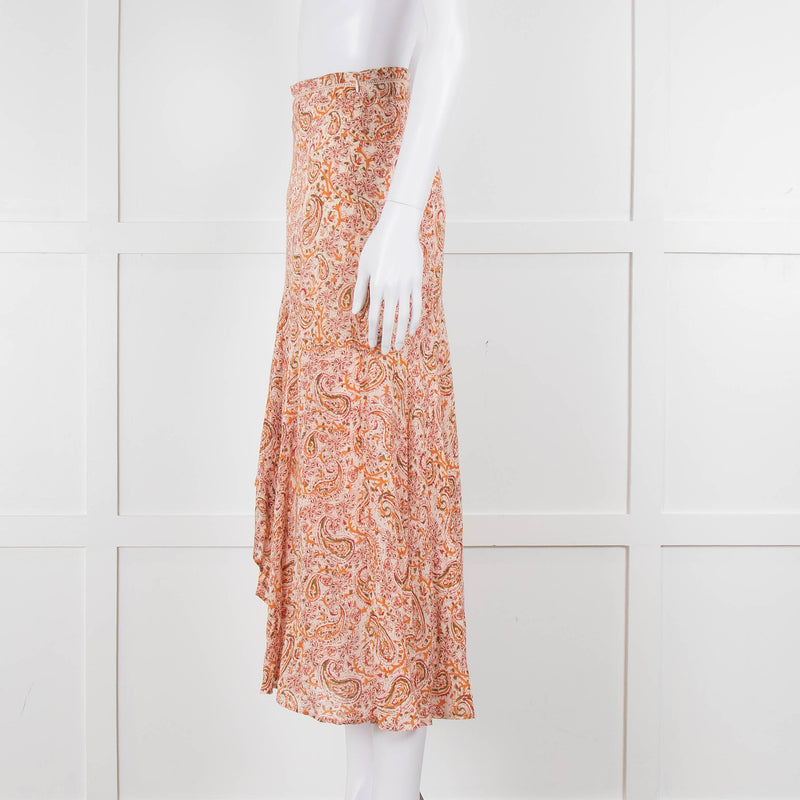 Berenice Orange Paisley Flowy Maxi Skirt