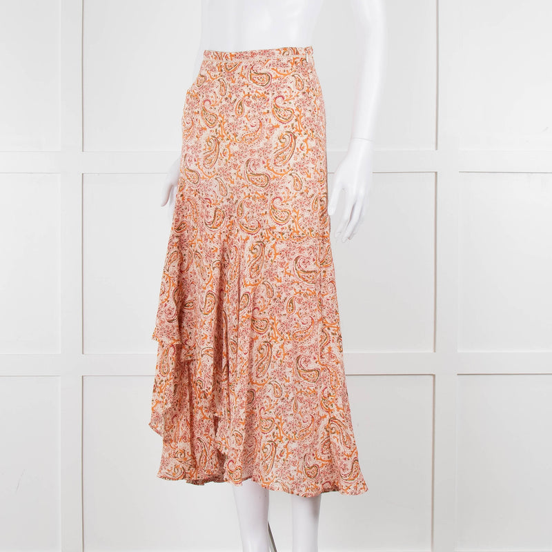 Berenice Orange Paisley Flowy Maxi Skirt
