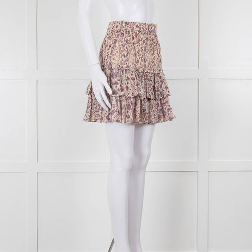 Isabel Marant Etoile Cream and Lilac Floral Shirred Mini Skirt