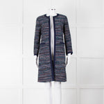 Diane Von Furstenberg Blue Tweed Collarless Coat