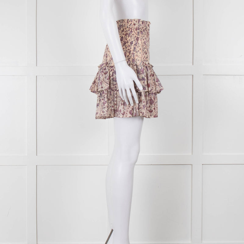 Isabel Marant Etoile Cream and Lilac Floral Shirred Mini Skirt