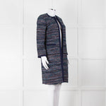 Diane Von Furstenberg Blue Tweed Collarless Coat