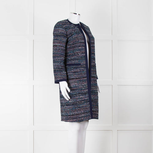 Diane Von Furstenberg Blue Tweed Collarless Coat