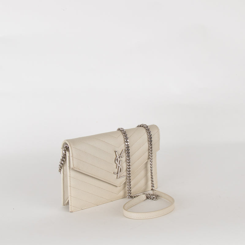 Saint Laurent Cream Cassandre Envelope Chain Wallet with Chain
