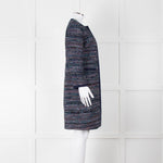 Diane Von Furstenberg Blue Tweed Collarless Coat